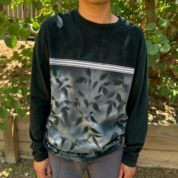 Fabric Spray Paint Design Apparel | "Fig Shadow" Green Longsleeve Tee - Picture 1 of 7